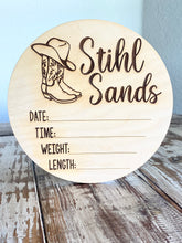 Load image into Gallery viewer, Custom Engraved Wood Baby Announcement Round