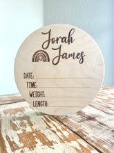 Load image into Gallery viewer, Custom Engraved Wood Baby Announcement Round