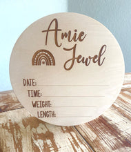 Load image into Gallery viewer, Custom Engraved Wood Baby Announcement Round