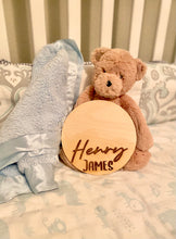 Load image into Gallery viewer, Custom Engraved Wood Baby’s First Footprint Round