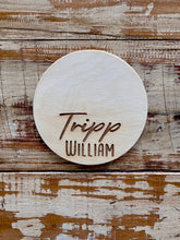 Load image into Gallery viewer, Custom Engraved Wood Baby’s First Footprint Round