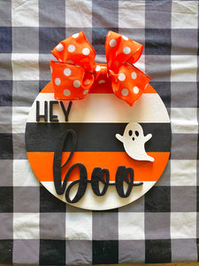 Striped Hey Boo Halloween Sign