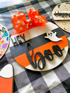 Striped Hey Boo Halloween Sign