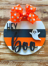 Load image into Gallery viewer, Striped Hey Boo Halloween Sign
