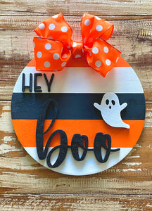 Striped Hey Boo Halloween Sign