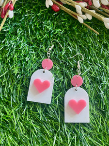 Pink Heart Arch Acrylic  Earrings