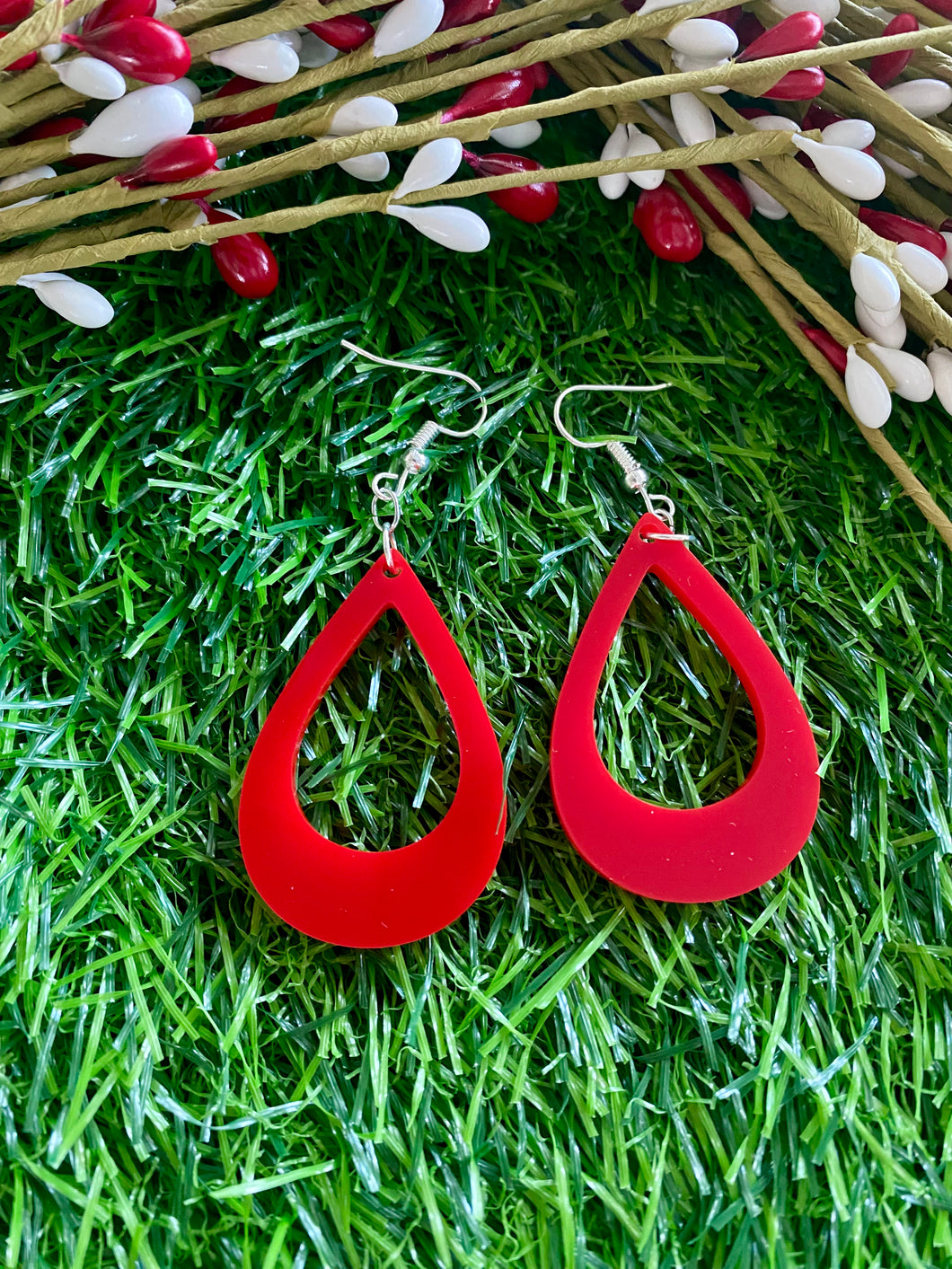 Red Tear Drop Earrings