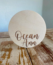 Load image into Gallery viewer, Custom Engraved Wood Baby’s First Footprint Round
