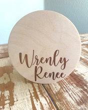 Load image into Gallery viewer, Custom Engraved Wood Baby’s First Footprint Round
