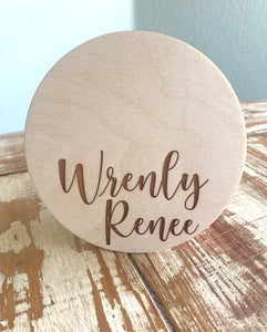 Custom Engraved Wood Baby’s First Footprint Round