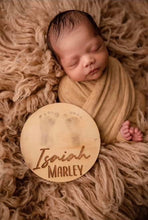 Load image into Gallery viewer, Custom Engraved Wood Baby’s First Footprint Round
