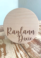 Load image into Gallery viewer, Custom Engraved Wood Baby’s First Footprint Round
