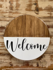 Round Wood-Welcome thin cursive