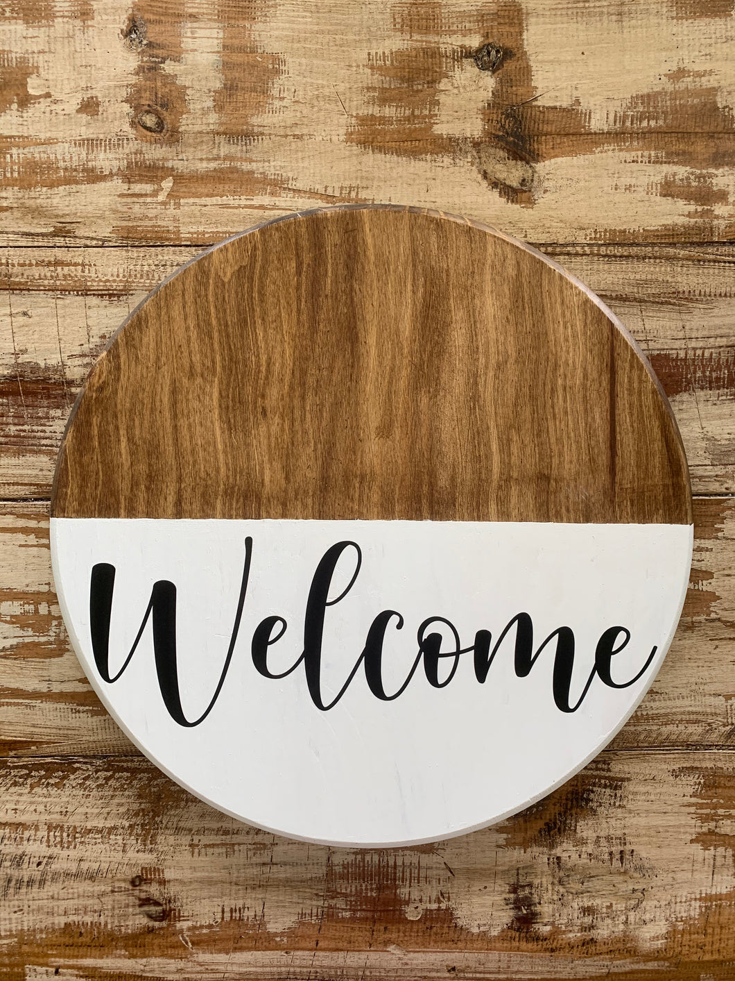 Round Wood-Welcome thin cursive