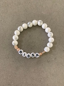 White and Grey with Rose Accents Bracelet