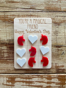 Unicorn and Hearts Valentines Day Wood Tic Tac Toe Board