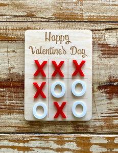 Classic X and O Valentines Day Wood Tic Tac Toe Board