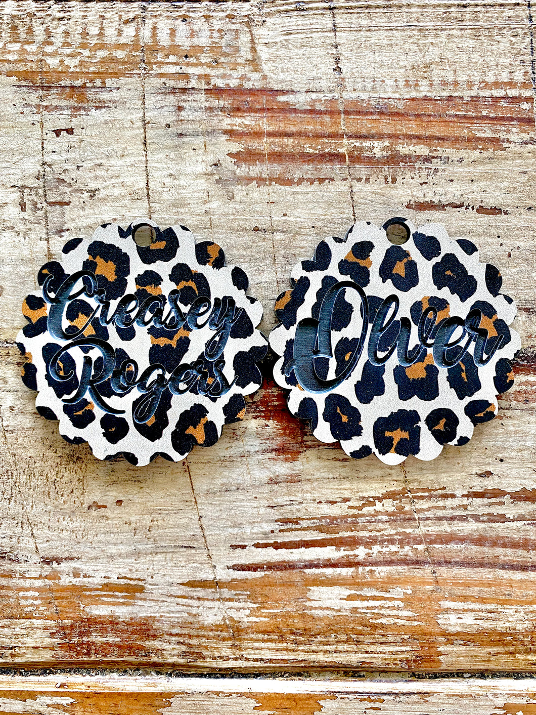 Engraved Leopard Acrylic Round Name Keychain or Tag