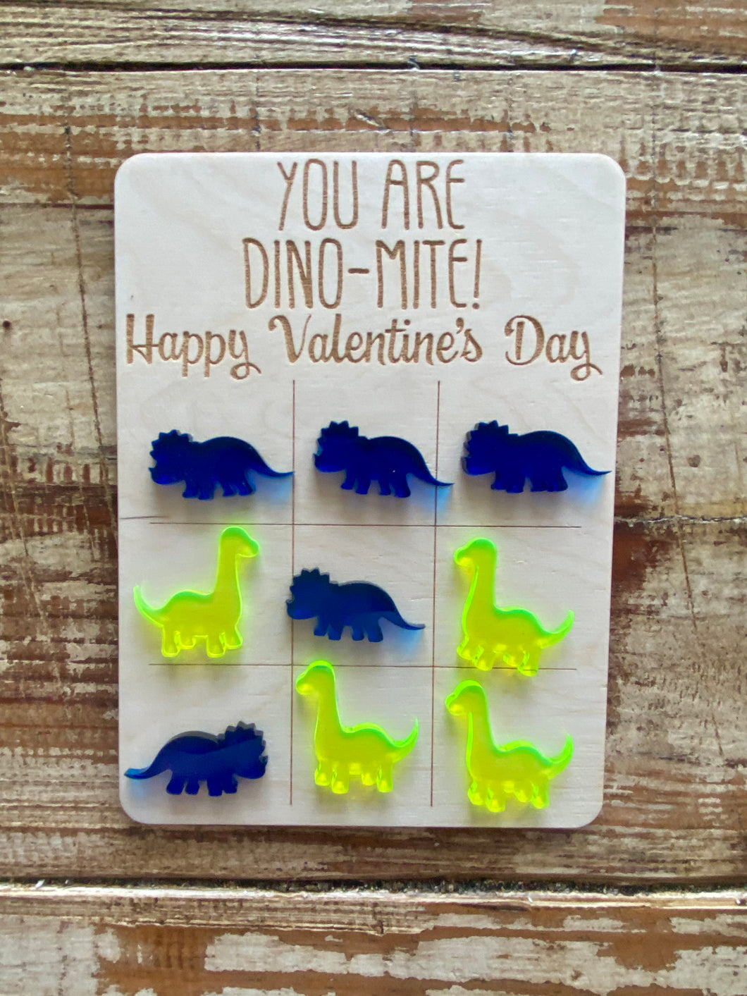Dinosaur Valentines Day Wood Tic Tac Toe Board