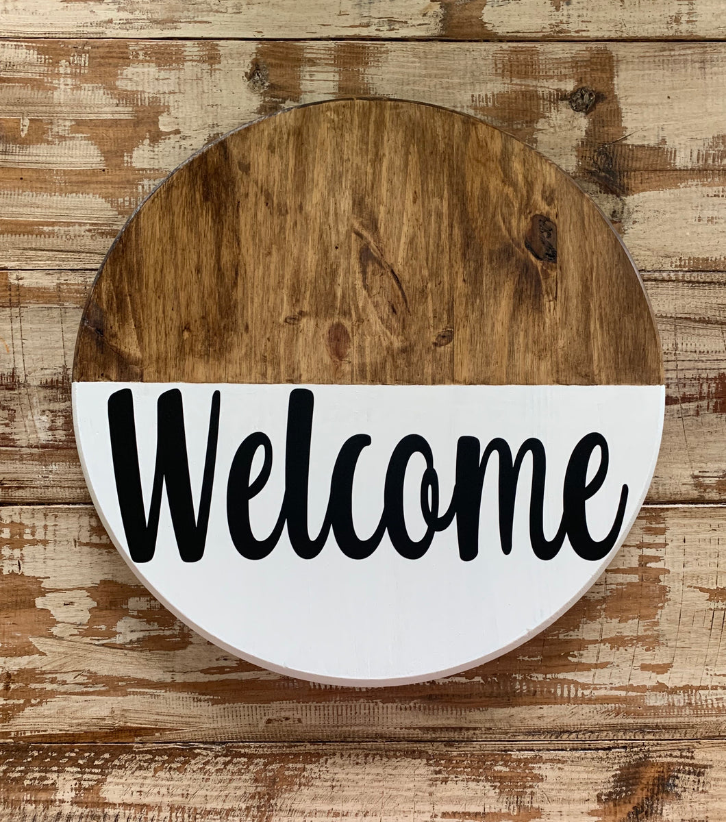 Round Wood-Welcome thick cursive