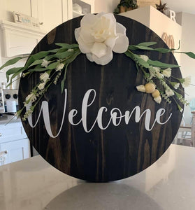 Round Wood-Welcome with flower