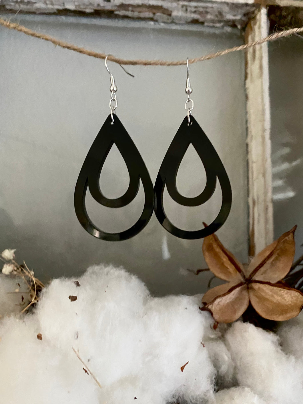 Black Acrylic Double Tear Drop Earrings