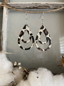 Leopard Print Double Tear Drop Earrings