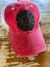 Load image into Gallery viewer, Distressed Red and White Trucker style hat
