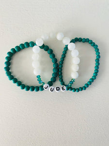 Distressed White with Emerald Accents Bracelet