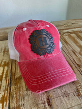 Load image into Gallery viewer, Distressed Red and White Trucker style hat
